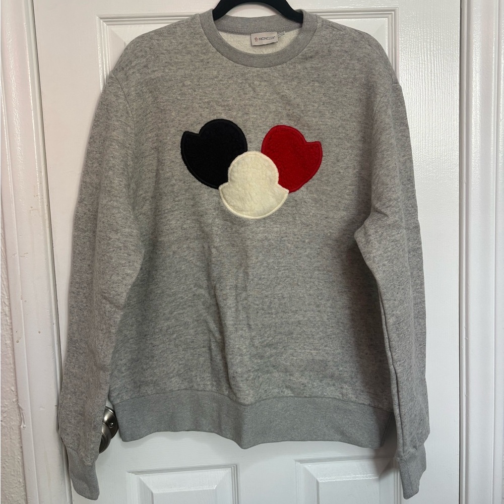 Men's Moncler Maglia Girocollo Sweatshirt Tricolor Logo , Size XL Fits L
